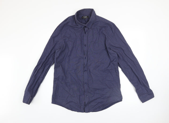 Dunnes Stores Men’s Blue Slim Fit Geometric Long Sleeve Shirt L