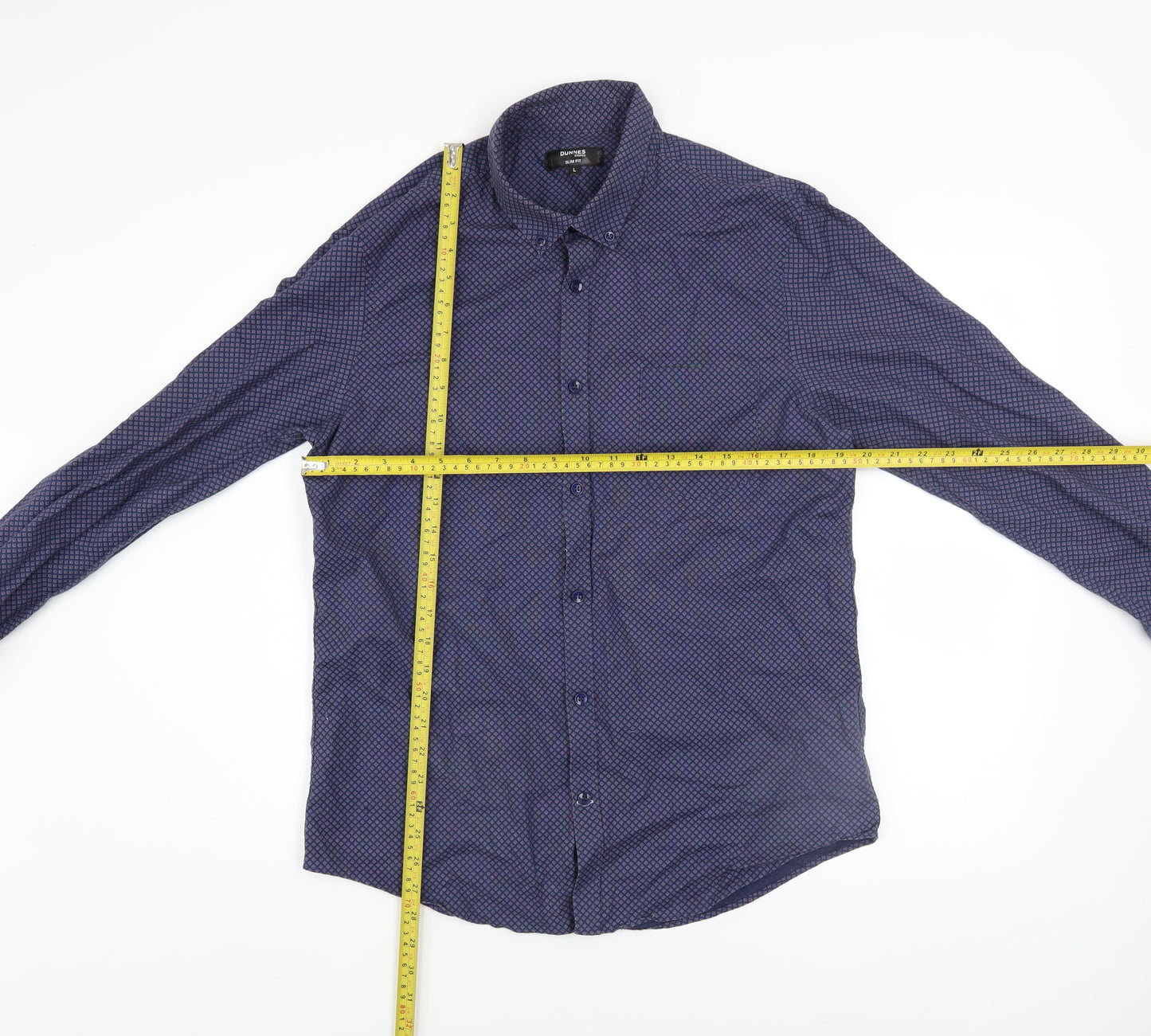 Dunnes Stores Men’s Blue Slim Fit Geometric Long Sleeve Shirt L