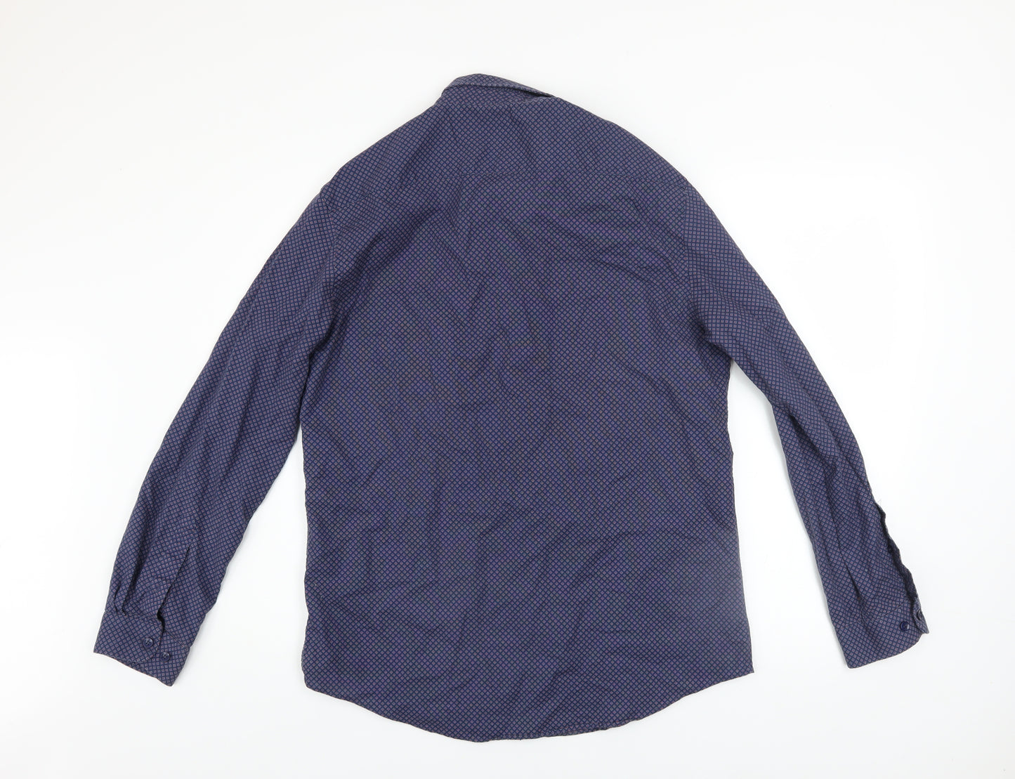 Dunnes Stores Men’s Blue Slim Fit Geometric Long Sleeve Shirt L