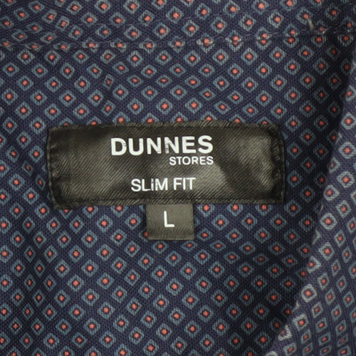 Dunnes Stores Men’s Blue Slim Fit Geometric Long Sleeve Shirt L