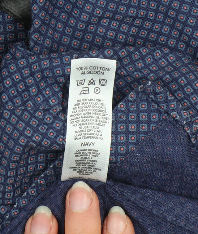 Dunnes Stores Men’s Blue Slim Fit Geometric Long Sleeve Shirt L