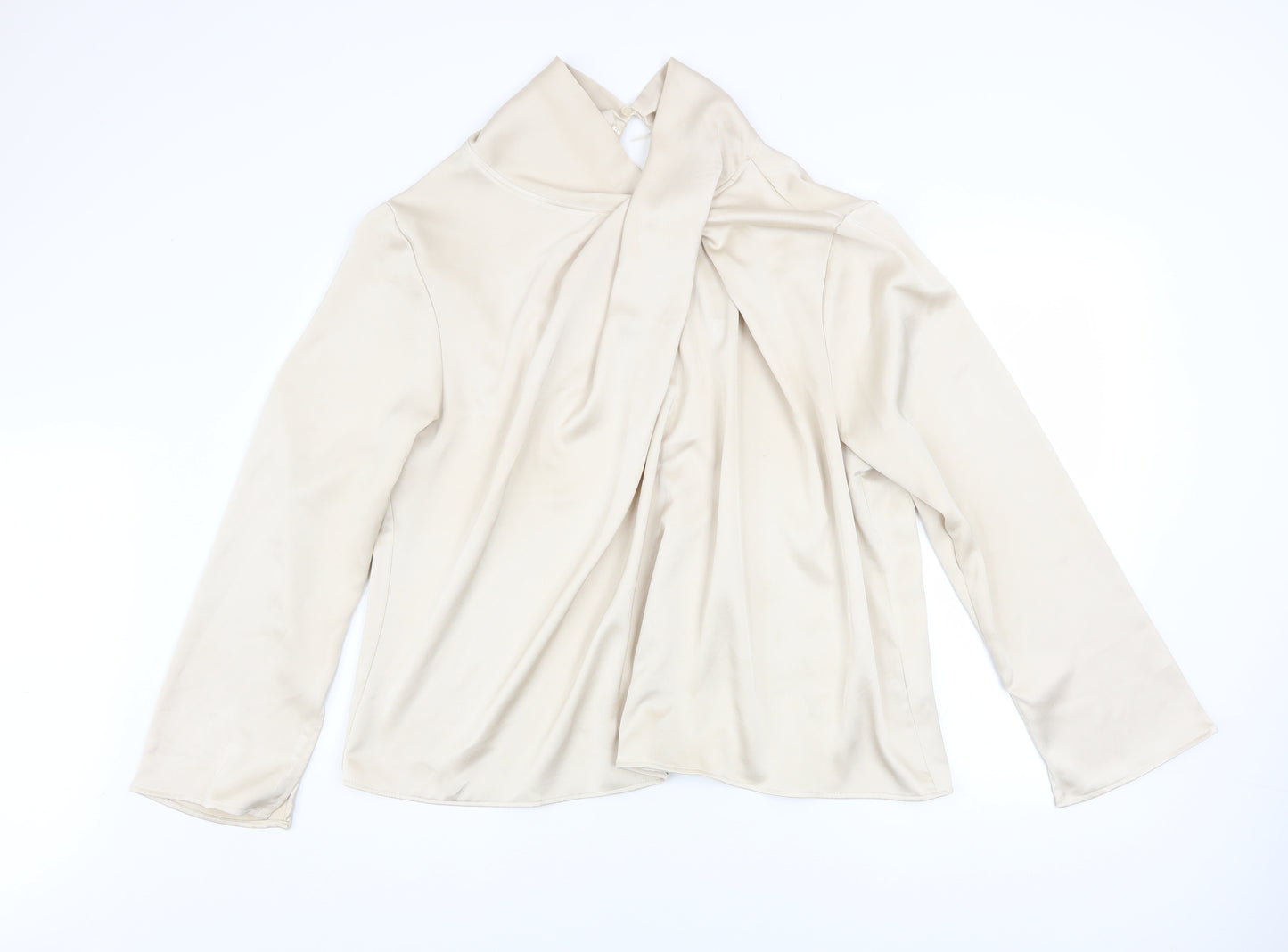 H&M Women Beige Wrap Satin Blouse Size 18 Long Sleeve High Neck