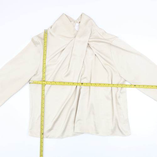 H&M Women Beige Wrap Satin Blouse Size 18 Long Sleeve High Neck