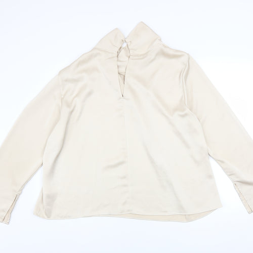 H&M Women Beige Wrap Satin Blouse Size 18 Long Sleeve High Neck