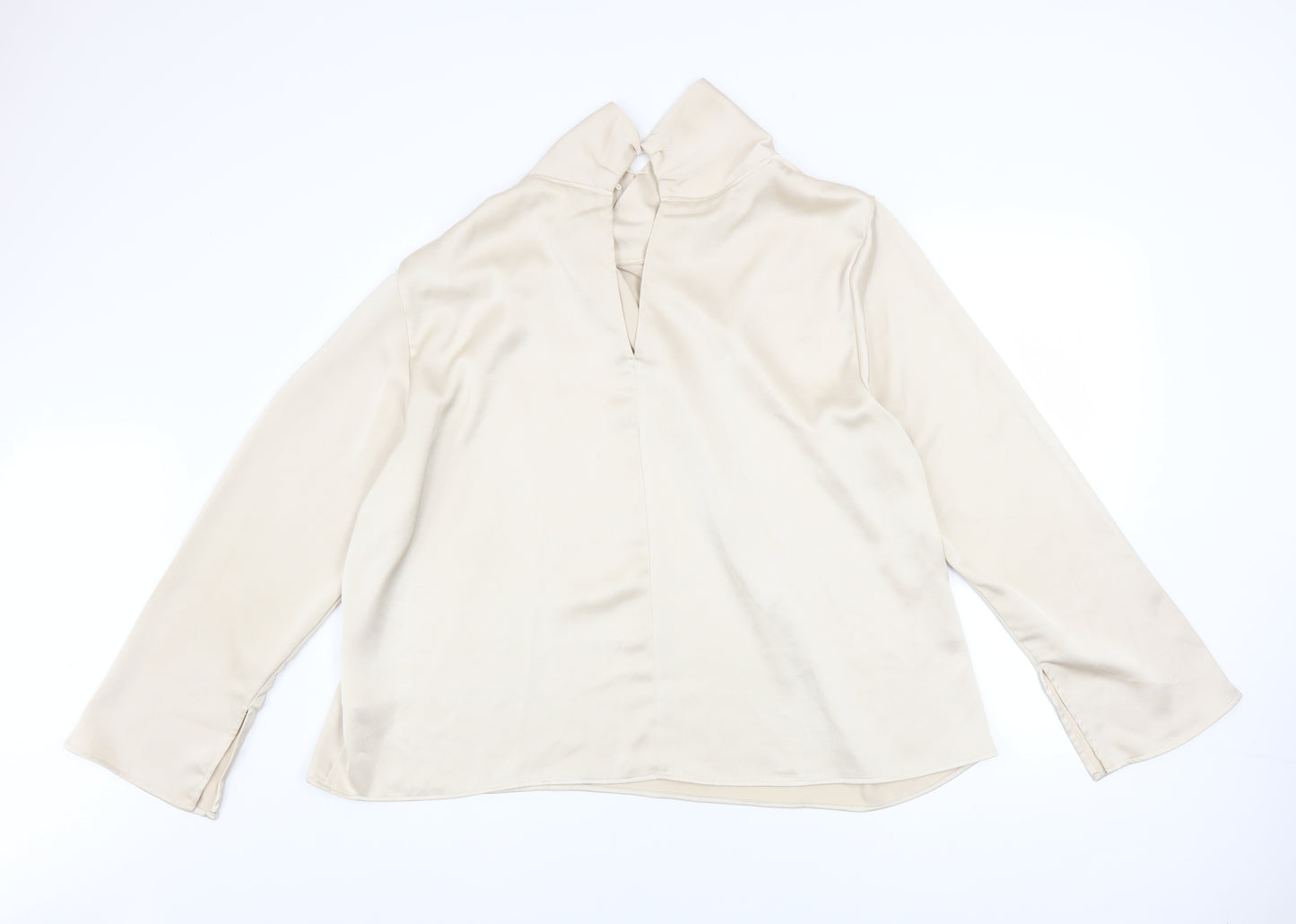 H&M Women Beige Wrap Satin Blouse Size 18 Long Sleeve High Neck