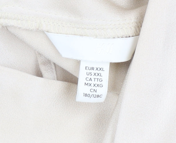 H&M Women Beige Wrap Satin Blouse Size 18 Long Sleeve High Neck