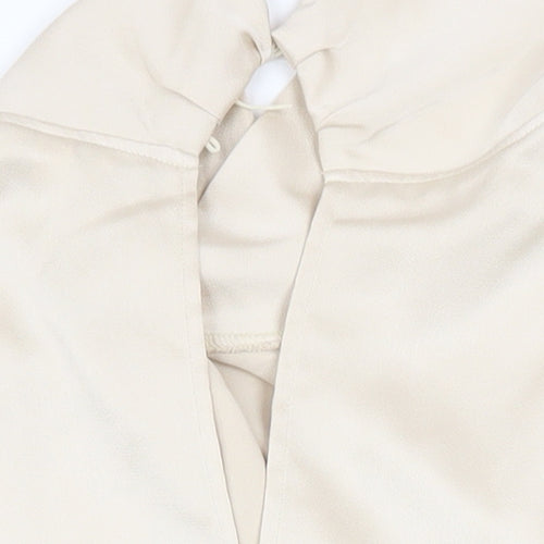 H&M Women Beige Wrap Satin Blouse Size 18 Long Sleeve High Neck