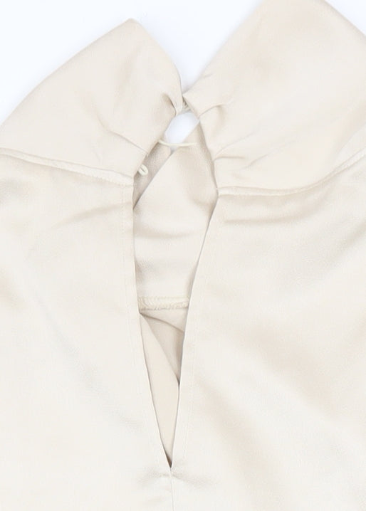 H&M Women Beige Wrap Satin Blouse Size 18 Long Sleeve High Neck