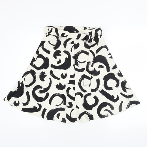 Zara Women Black White A-Line Knee Length Printed Skirt Size S