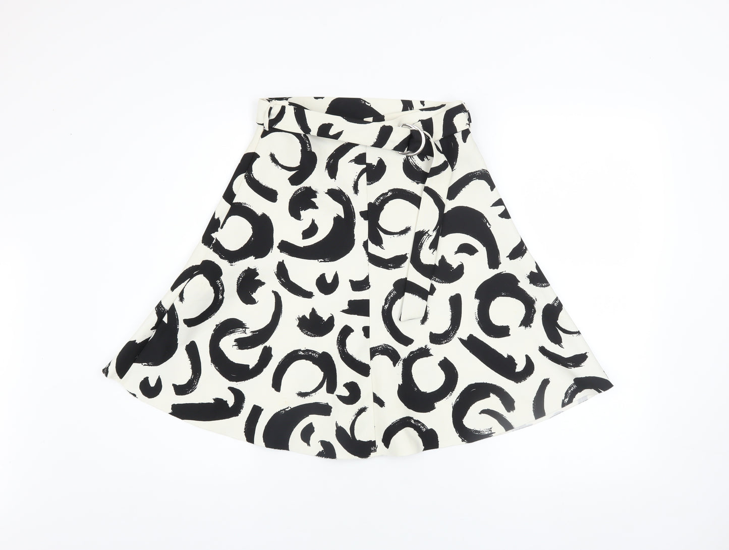 Zara Women Black White A-Line Knee Length Printed Skirt Size S