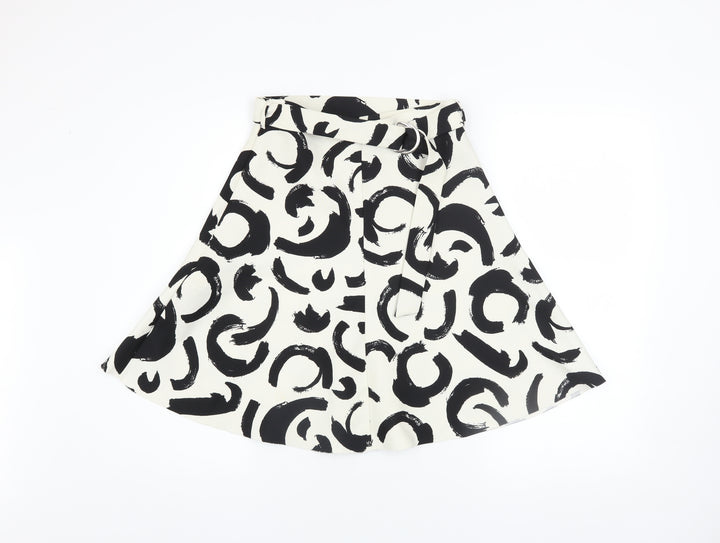Zara Women Black White A-Line Knee Length Printed Skirt Size S