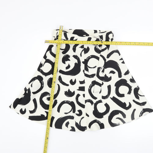 Zara Women Black White A-Line Knee Length Printed Skirt Size S