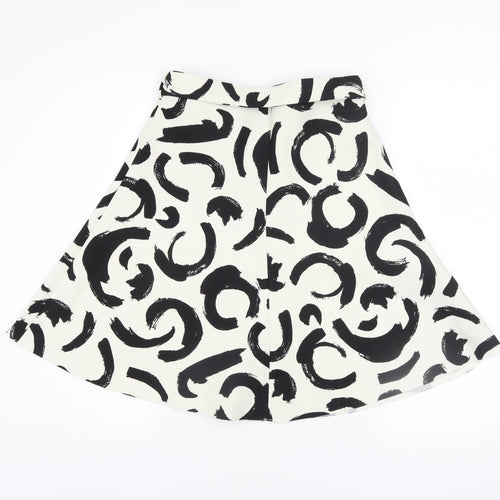 Zara Women Black White A-Line Knee Length Printed Skirt Size S