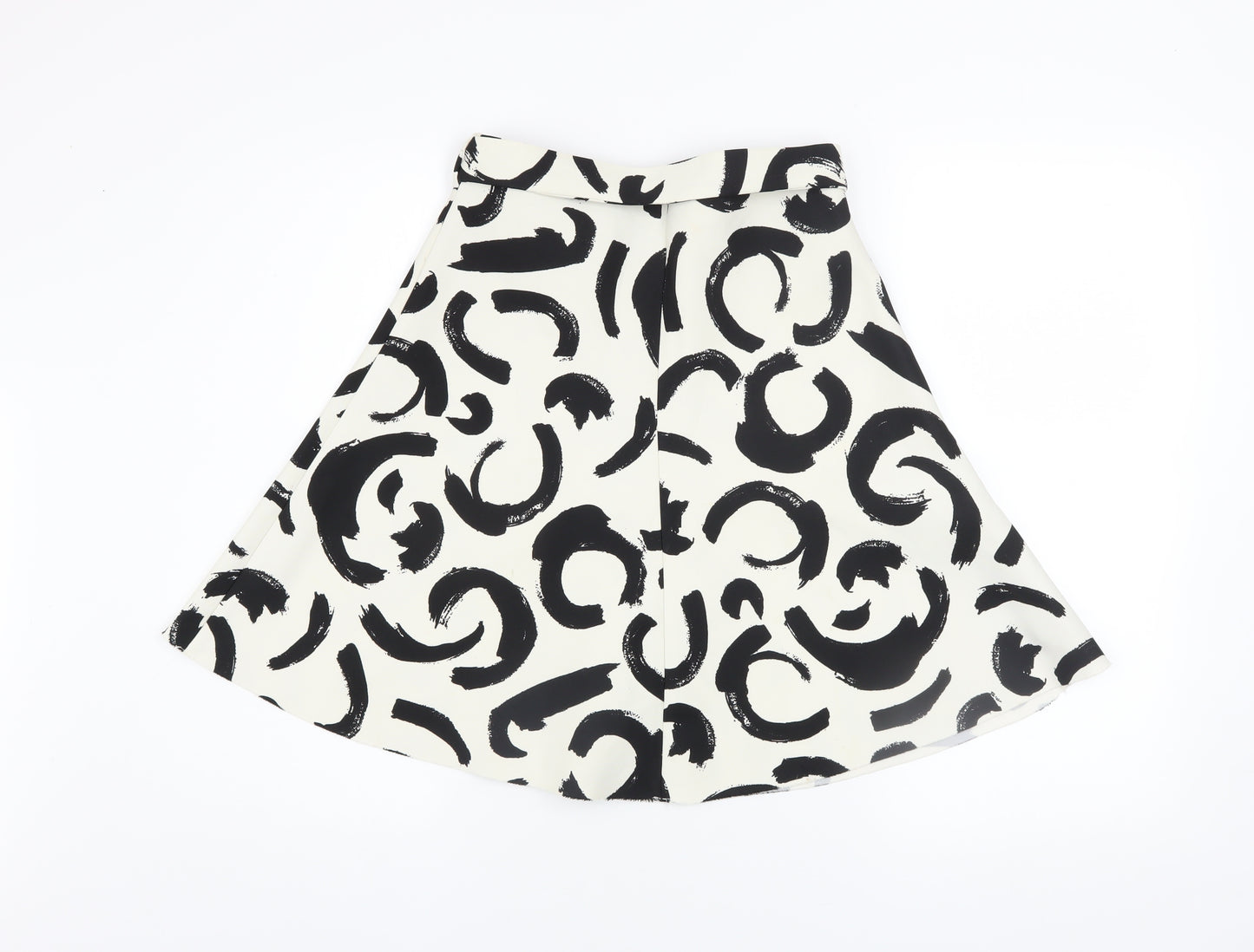 Zara Women Black White A-Line Knee Length Printed Skirt Size S