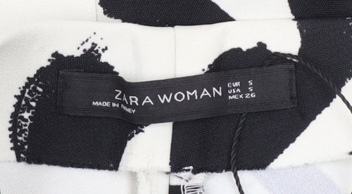 Zara Women Black White A-Line Knee Length Printed Skirt Size S