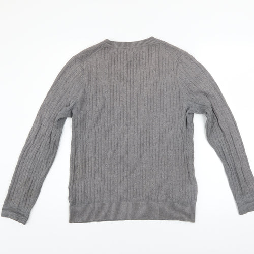 Tommy Hilfiger Men’s Grey Cotton V-Neck Cable Knit Jumper L