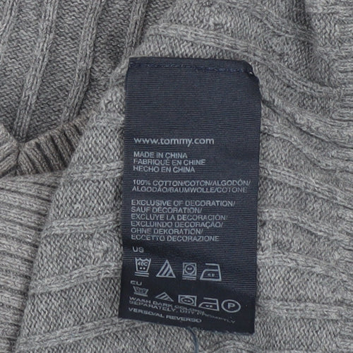 Tommy Hilfiger Men’s Grey Cotton V-Neck Cable Knit Jumper L
