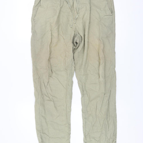 H&M Women’s Beige Regular Fit Linen Cotton Trousers Size S