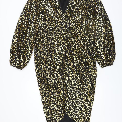 Girl In Mind Women Black Gold Leopard Print Bodycon Dress Size 12