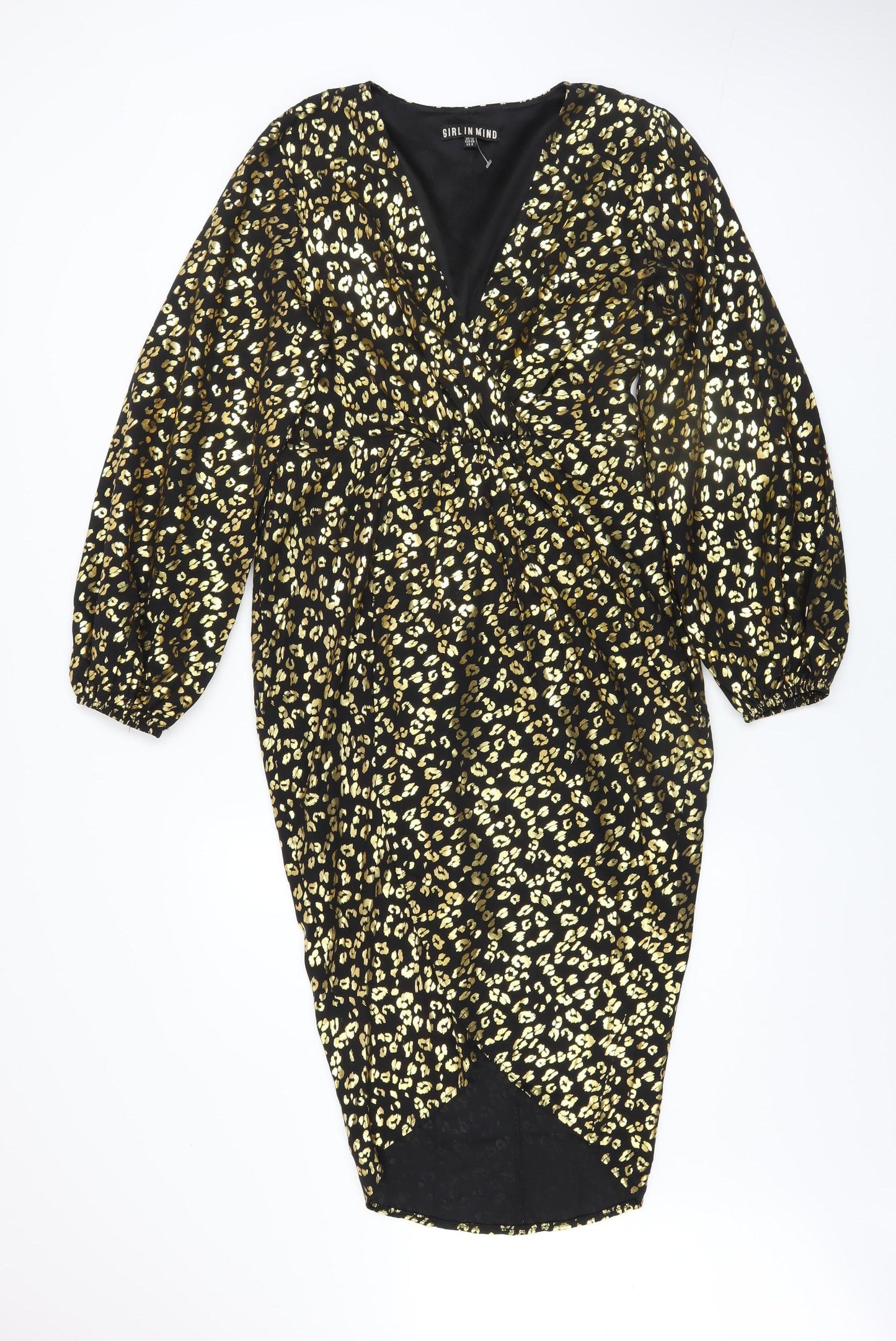 Girl In Mind Women Black Gold Leopard Print Bodycon Dress Size 12