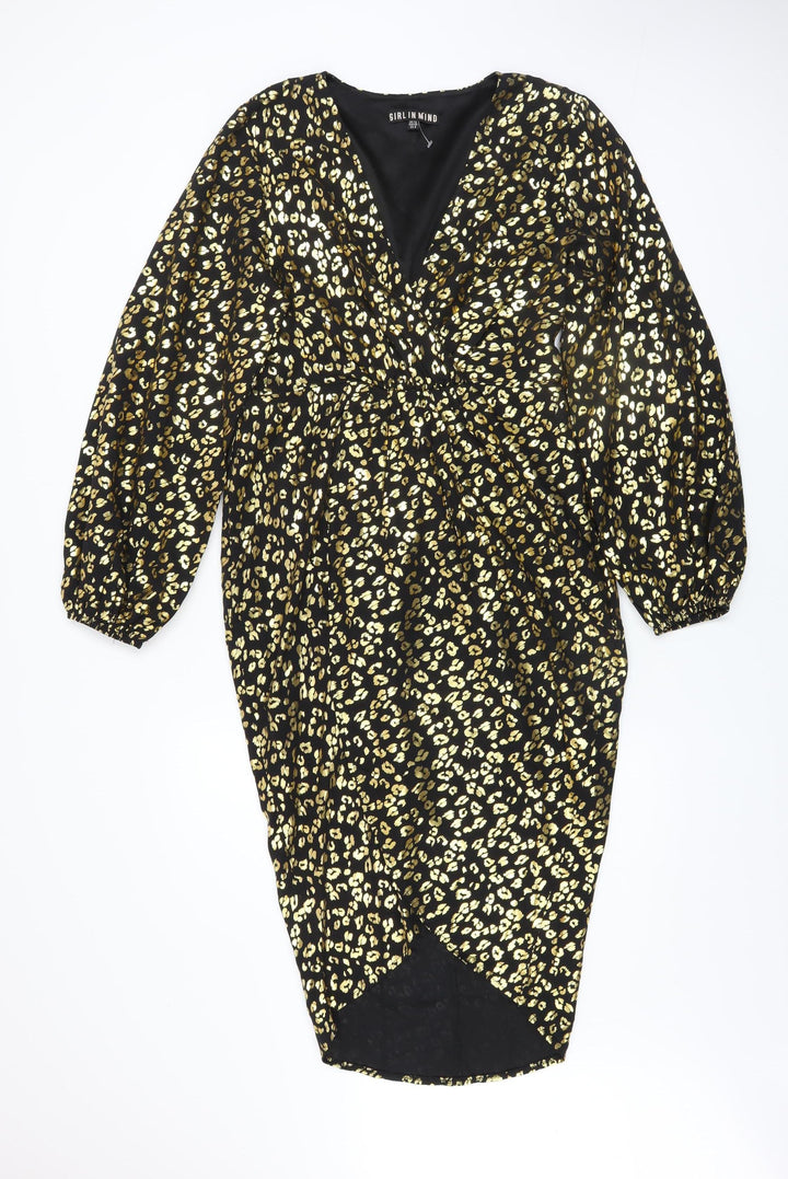 Girl In Mind Women Black Gold Leopard Print Bodycon Dress Size 12