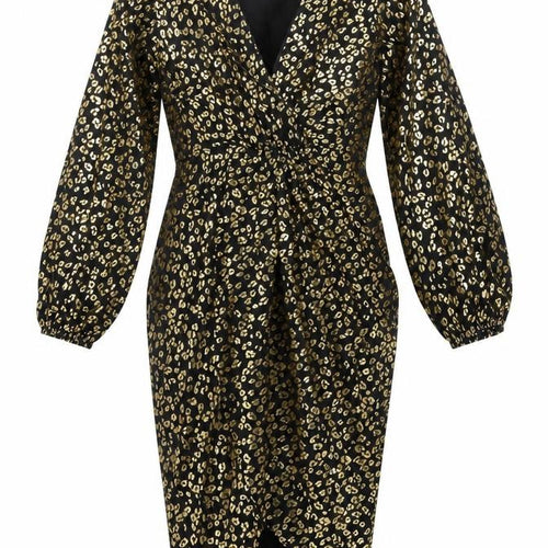 Girl In Mind Women Black Gold Leopard Print Bodycon Dress Size 12