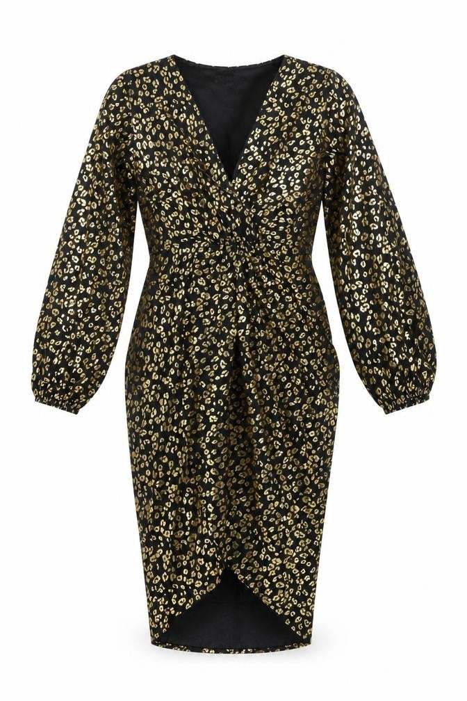 Girl In Mind Women Black Gold Leopard Print Bodycon Dress Size 12