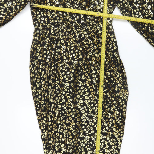 Girl In Mind Women Black Gold Leopard Print Bodycon Dress Size 12