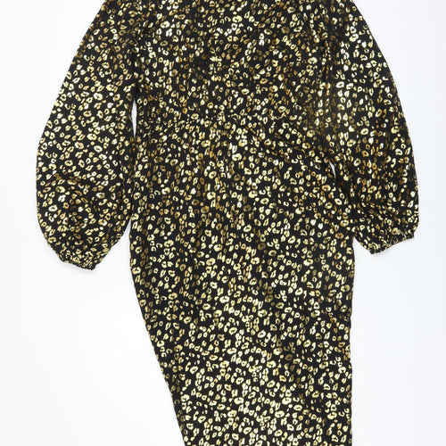 Girl In Mind Women Black Gold Leopard Print Bodycon Dress Size 12