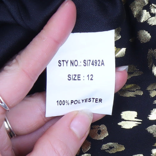 Girl In Mind Women Black Gold Leopard Print Bodycon Dress Size 12