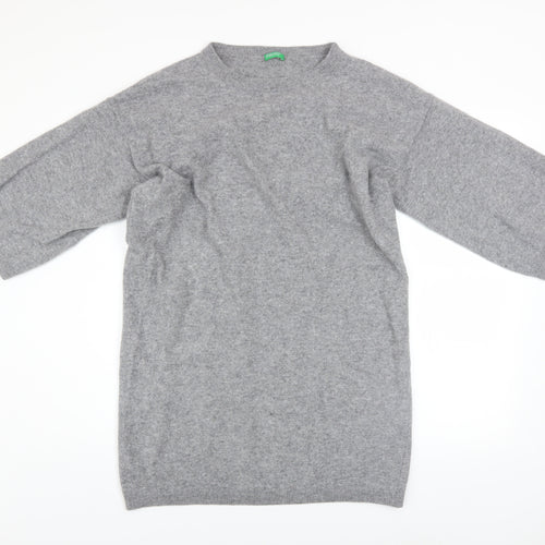 United Colors of Benetton Women Grey Wool Knit Jumper Dress M