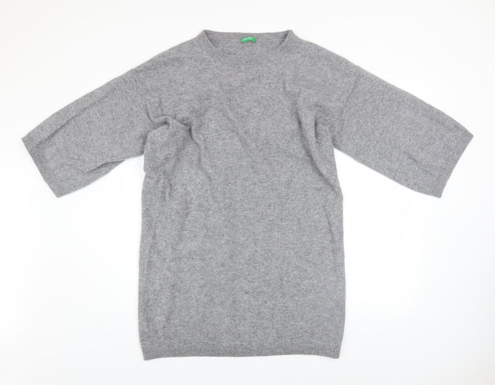 United Colors of Benetton Women Grey Wool Knit Jumper Dress M