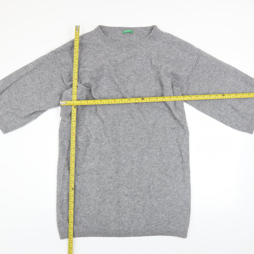 United Colors of Benetton Women Grey Wool Knit Jumper Dress M