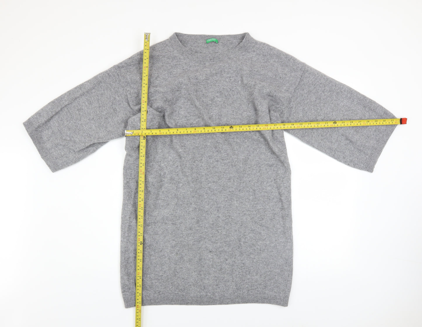 United Colors of Benetton Women Grey Wool Knit Jumper Dress M