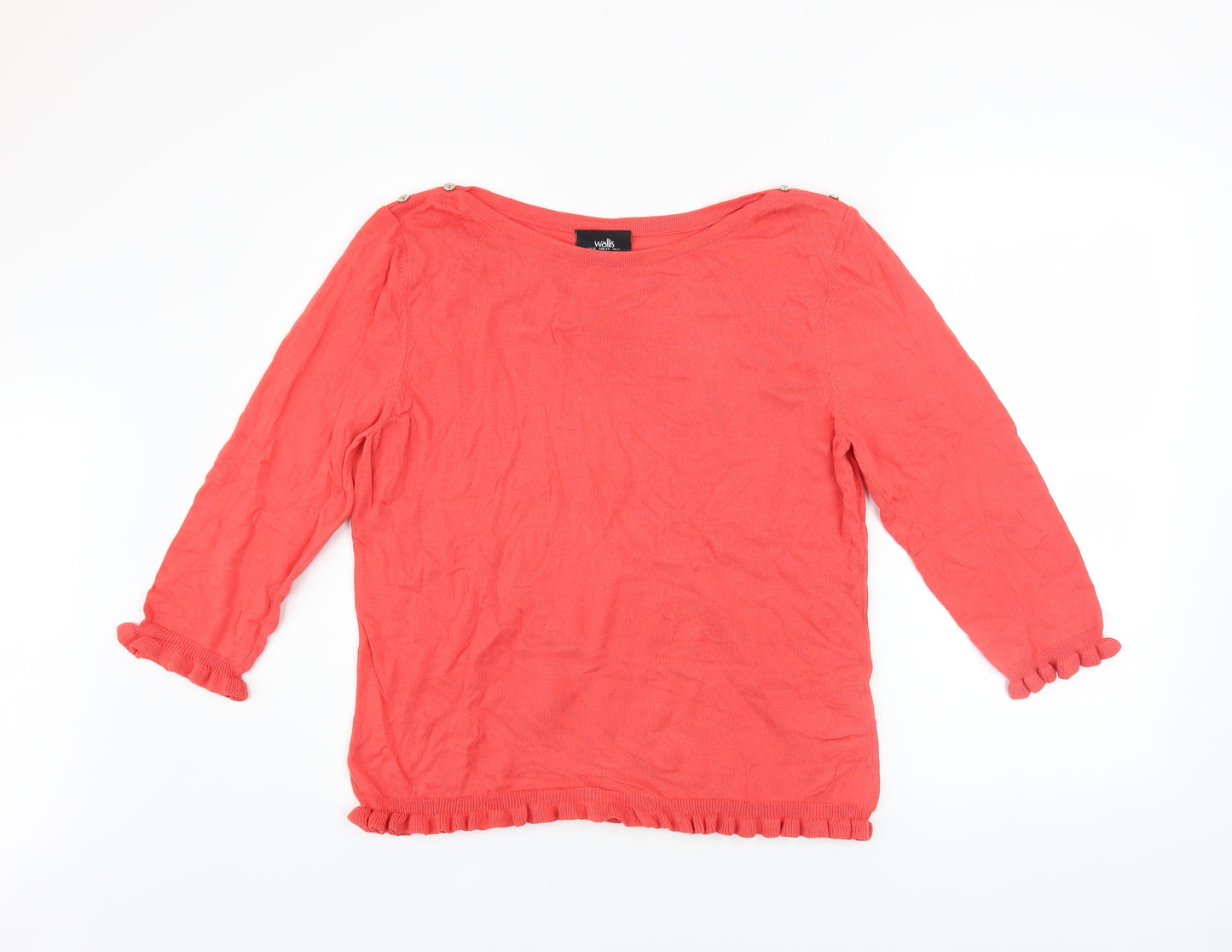 Wallis Women’s Pink Ruffle Hem 3/4 Sleeve Pullover Jumper Size 16