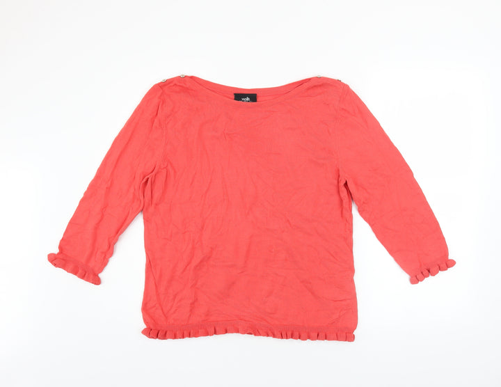 Wallis Women’s Pink Ruffle Hem 3/4 Sleeve Pullover Jumper Size 16