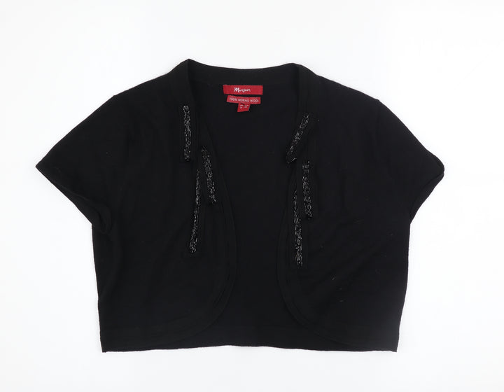Monsoon Women’s Black Merino Wool Beaded Shrug Size 16 Short Sleeve