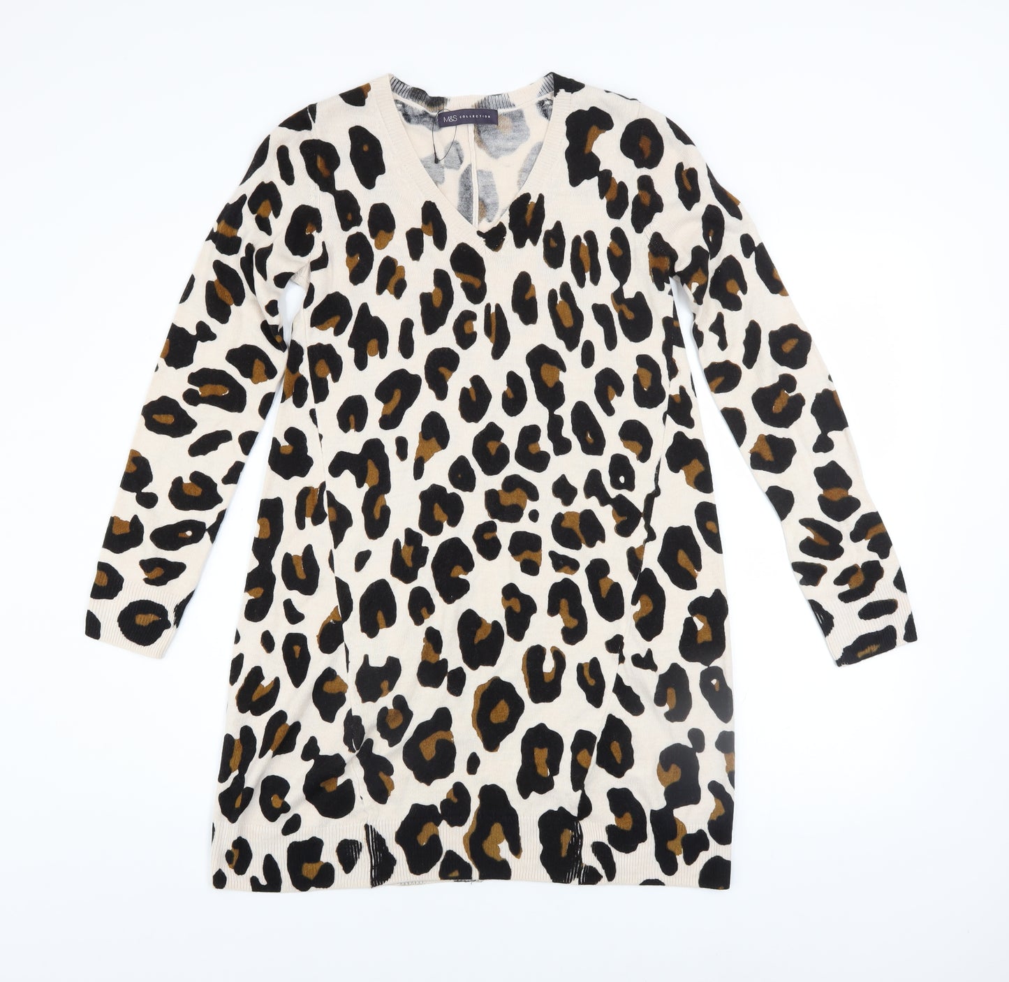 Marks and Spencer Women’s Beige Leopard V-Neck Jumper Dress Size 6