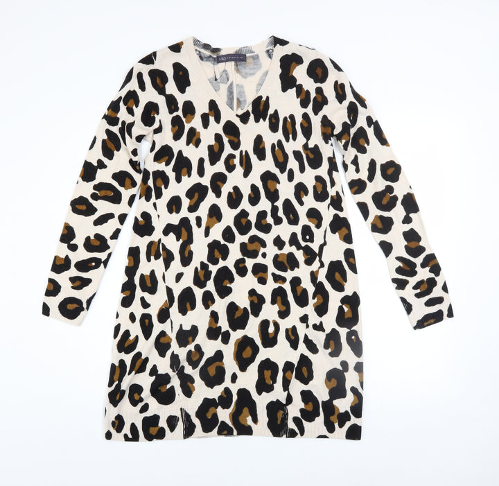 Marks and Spencer Women’s Beige Leopard V-Neck Jumper Dress Size 6