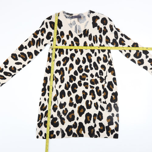 Marks and Spencer Women’s Beige Leopard V-Neck Jumper Dress Size 6