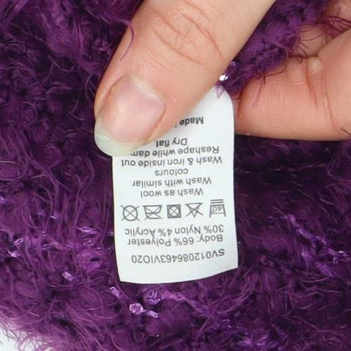 BM Collection Women's Purple Sequin Open-Knit Pullover Jumper Size S