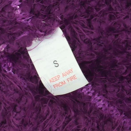 BM Collection Women's Purple Sequin Open-Knit Pullover Jumper Size S