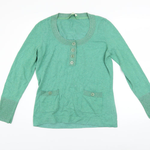 Linea Weekend Women's Green Cotton Henley Jumper Size L