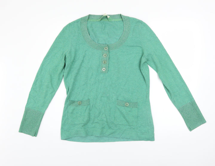 Linea Weekend Women's Green Cotton Henley Jumper Size L
