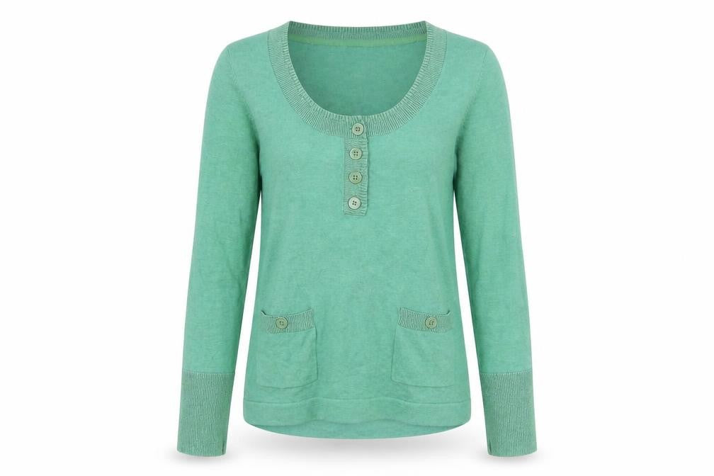Front view of Linea Weekend Women's Green Cotton Henley Jumper, size L