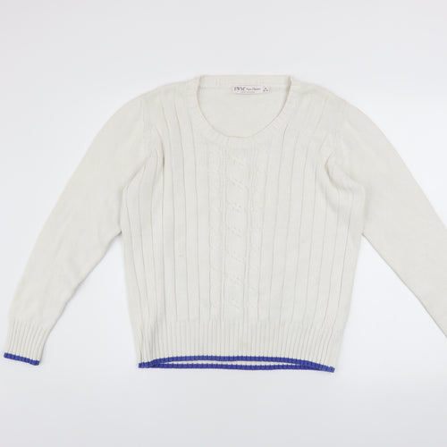 EWM Women Ivory Cable-Knit Cotton Jumper Size M 14-16