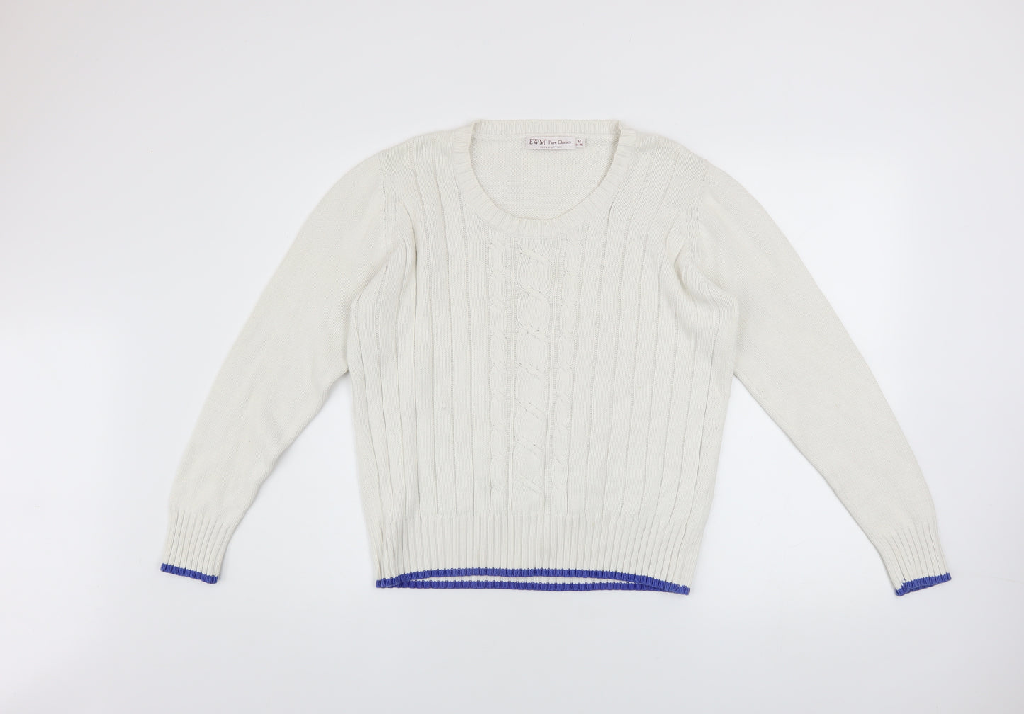 EWM Women Ivory Cable-Knit Cotton Jumper Size M 14-16