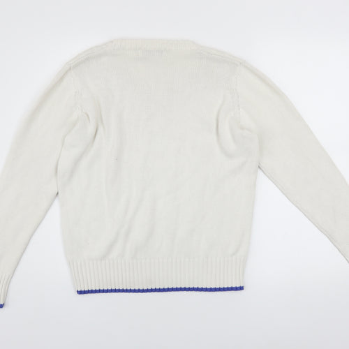 EWM Women Ivory Cable-Knit Cotton Jumper Size M 14-16