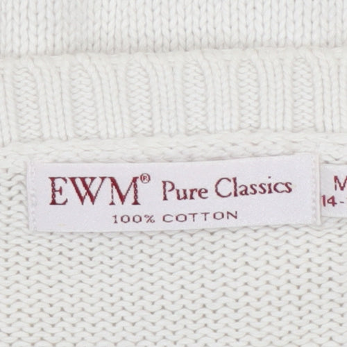 EWM Women Ivory Cable-Knit Cotton Jumper Size M 14-16