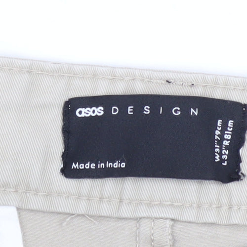 ASOS DESIGN Men's Beige Cargo Slim Fit Trousers W31 L32